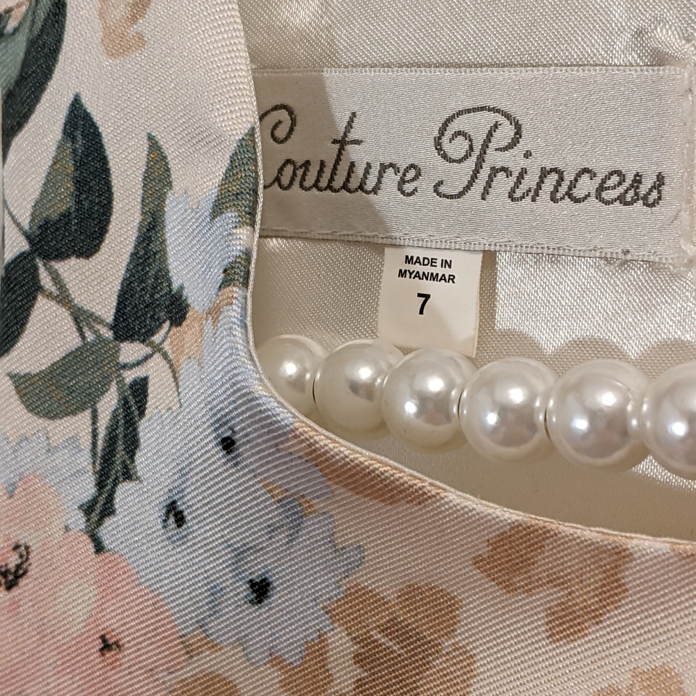 NWT. COUTURE PRINCESS Girls Dress, Size 7 Light Cream/Soft Blush, Baby Blue - Picture 3 of 9